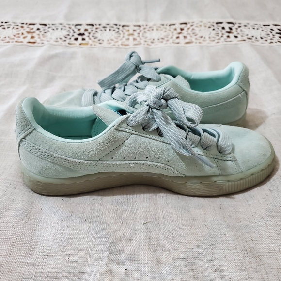 Puma Mint Blue Suede Sneakers US size 4 - Picture 2 of 6